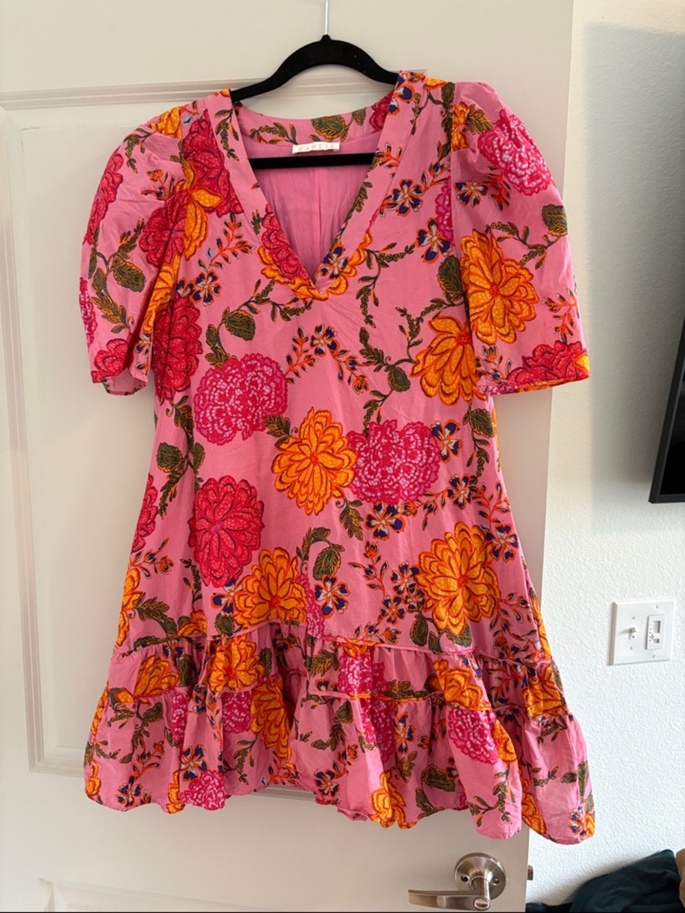 Karlie Pink Floral Midi Dress with Orange & Fuchsia Blooms